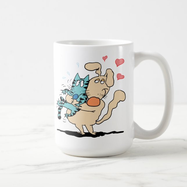 Taza De Café Abrazo del perro y del gato (Derecha)