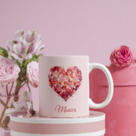 Taza De Café Abrazo floral | Corazón | Personalizado Valentine