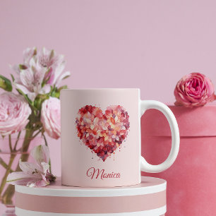 Taza De Café Abrazo floral   Corazón   Personalizado Valentine