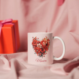 Taza De Café Abrazo floral | Corazón | Personalizado Valentine