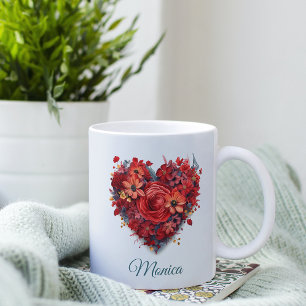 Taza De Café Abrazo floral Corazón Personalizado Valentine