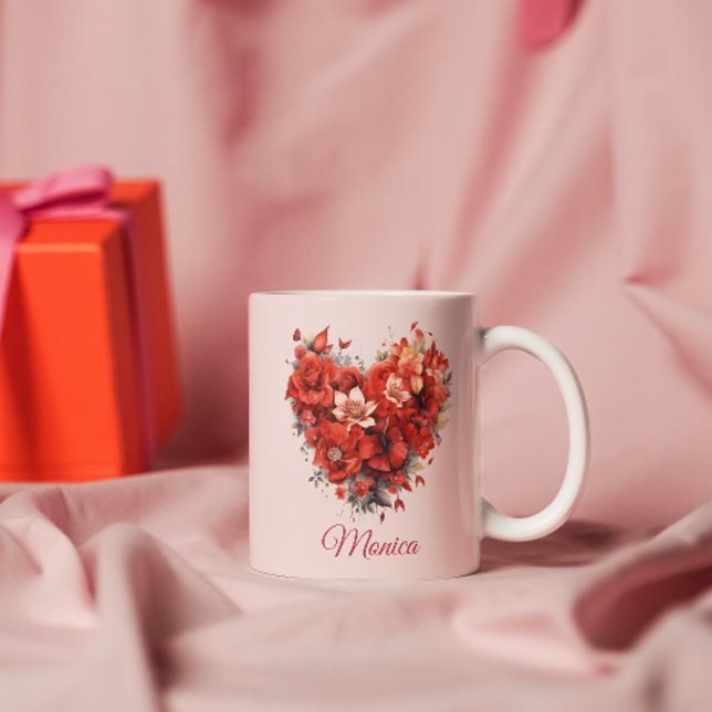 Taza De Café Abrazo floral | Corazón | Personalizado Valentine (Subido por el creador)