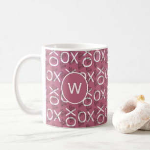 Taza De Café Abrazos monogramados Besos XOXO Rosa