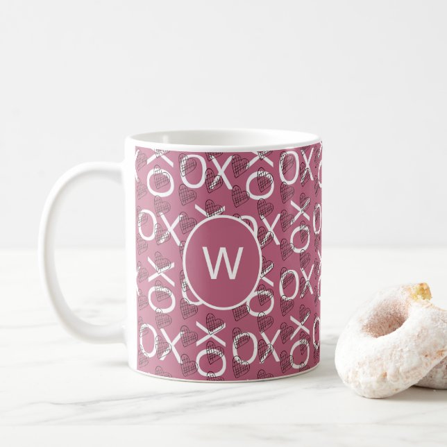 Taza De Café Abrazos monogramados Besos XOXO Rosa (Con donut)