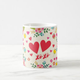 Taza De Café Abrazos y besos - Flores y corazones
