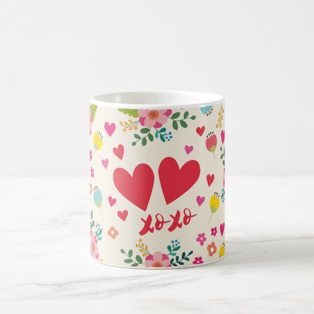 Taza De Café Abrazos y besos - Flores y corazones (Centro)