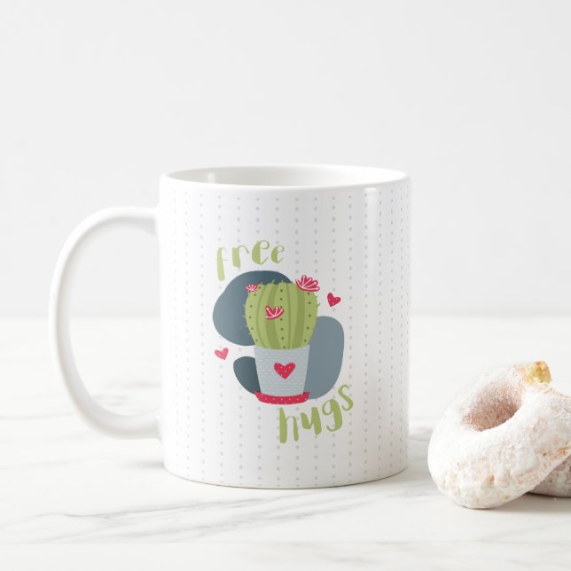Taza De Café Abrazos y cactus cardíacos gratis (Con donut)