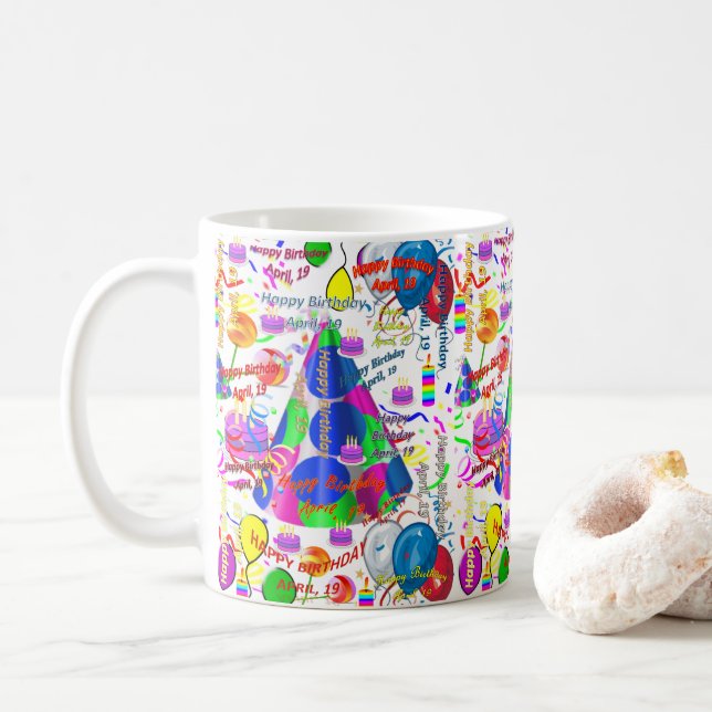 Taza De Café Abril, 19 cumpleaños Mug (Con donut)