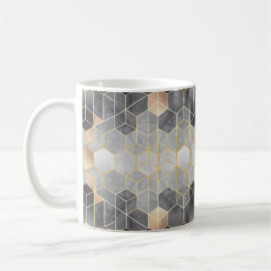 Taza De Café Absorción geométrica de hexagones en negro y w