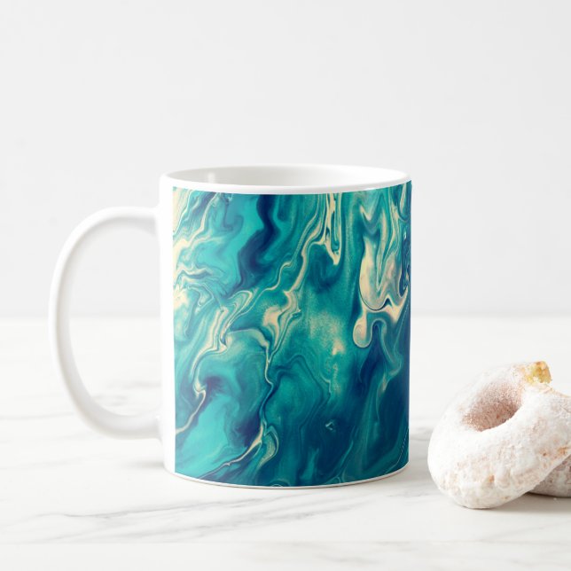 Taza De Café Abstracción acrílica de mármol azul y blanco (Con donut)