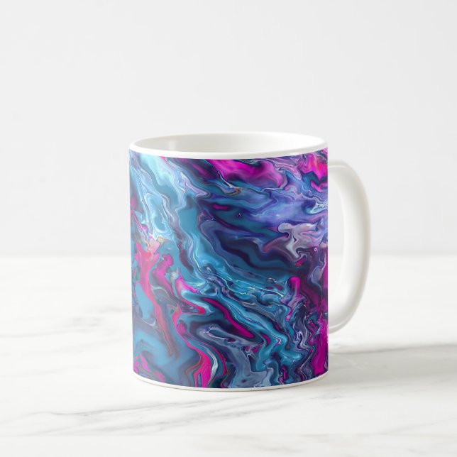 Taza De Café Abstracción acrílica de mármol azul y rosa (Anverso derecho)
