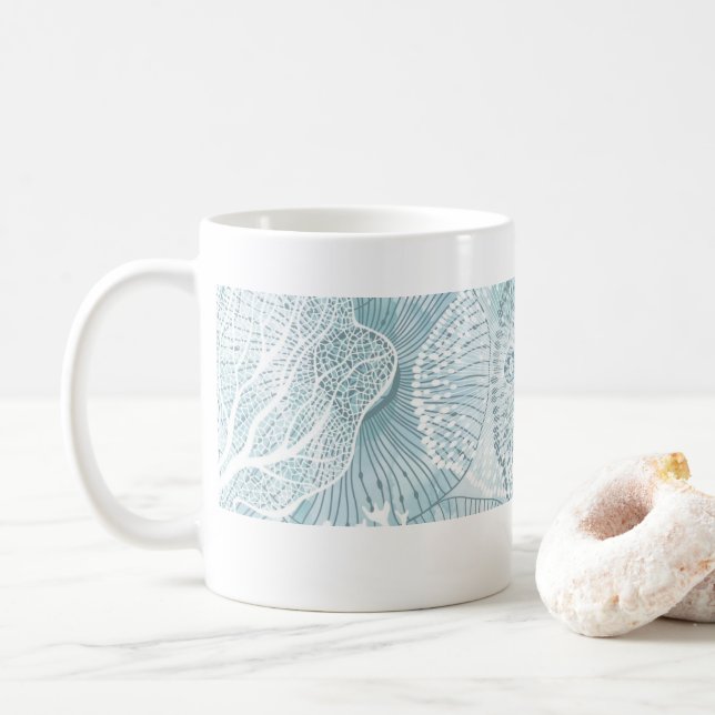 Taza De Café Abstract Aqua Sea Life Line Art Mug  (Con donut)
