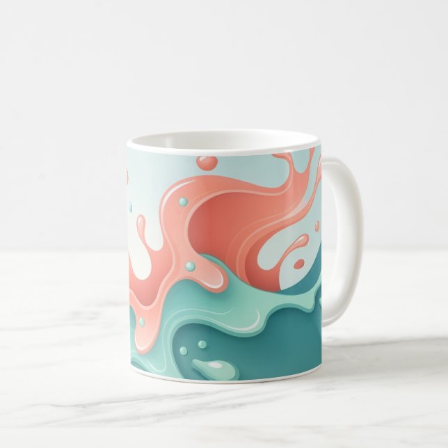 Taza De Café Abstract Coral & Teal Fluid Art Coffee Mug  (Anverso derecho)