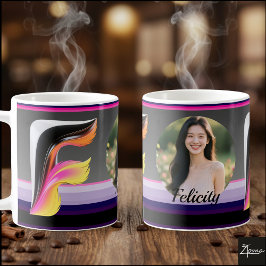 Taza De Café Abstract Fluid Letter F Neon Feather