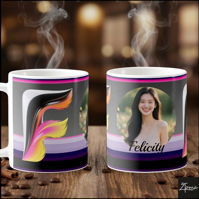 Taza De Café Abstract Fluid Letter F Neon Feather (This is a sample design. There are several models to choose from, with the name and color changed.
)