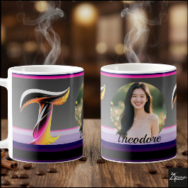 Taza De Café Abstract Fluid Letter T Neon Feather