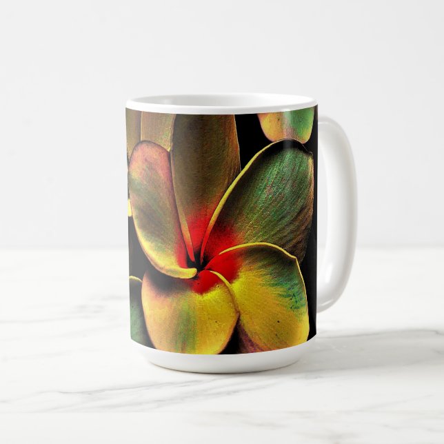Taza De Café Abstract Green Yellow Red Fractal Art Flower (Anverso derecho)