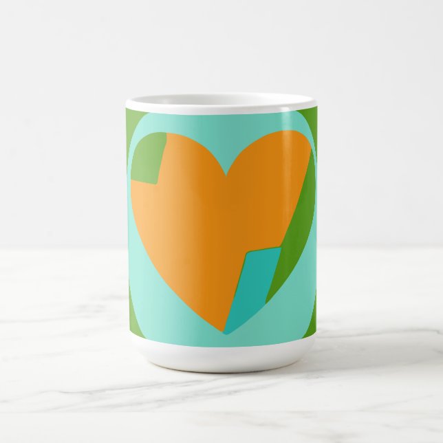 Taza De Café Abstract Heart Green Teal Orange Circle (Centro)