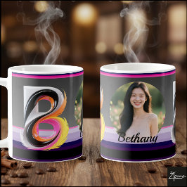 Taza De Café Abstract Neon Fluid Letter B Feather