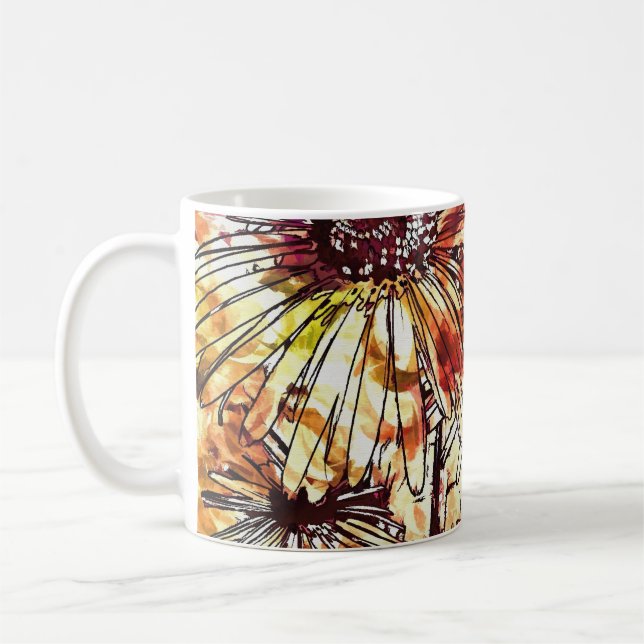 Taza De Café Abstract Paint Daub Sunflower Pattern (Izquierda)