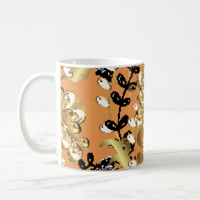 Taza De Café abstract pattern on orange yellow background with  (Izquierda)