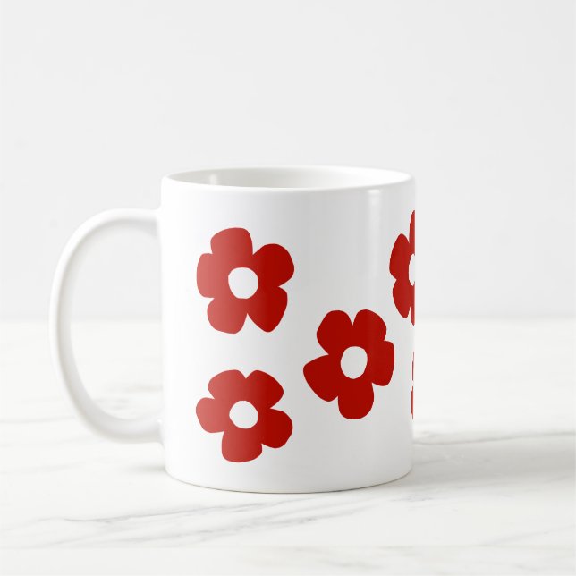 Taza De Café Abstract Red Hand Drawn Flower Pattern Mug (Izquierda)