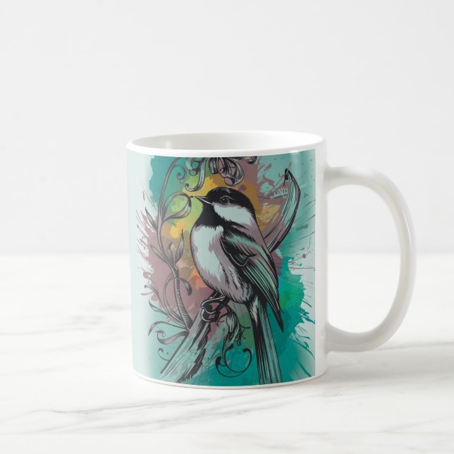 Taza De Café Abstract Watercolor Chickadee - Mug Verde azulado (Derecha)