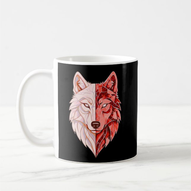 Taza De Café Abstract Wolf Identity – Dual Self Symbolic Art (Izquierda)