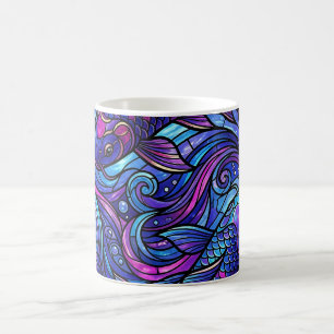Taza de café abstracta con remolino de koi cósmico