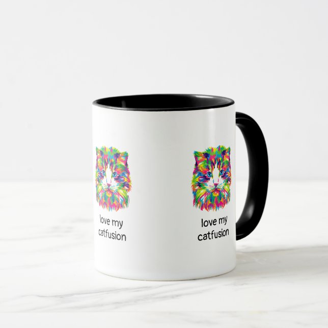 Taza De Café Abstracta De Catfusion Que Amo (Anverso derecho)
