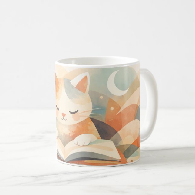 Taza de café abstracta de gato acogedor y libresco (Anverso derecho)
