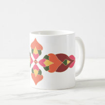 Taza de café abstracta floral folk cálida