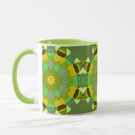 Taza de café abstracta verde y dorada