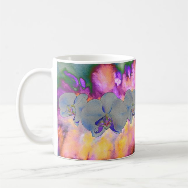 Taza De Café Abstracto acuarela orquídeas florales tropicales (Izquierda)