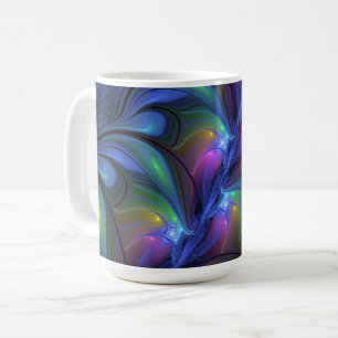 Taza De Café Abstracto azul rosa verde fractal luminoso colorid