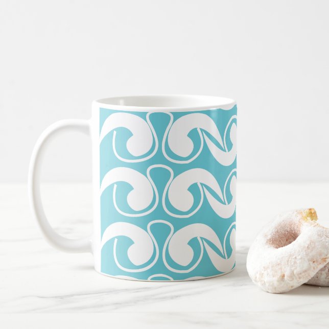 Taza De Café Abstracto Blanco Azul (Con donut)