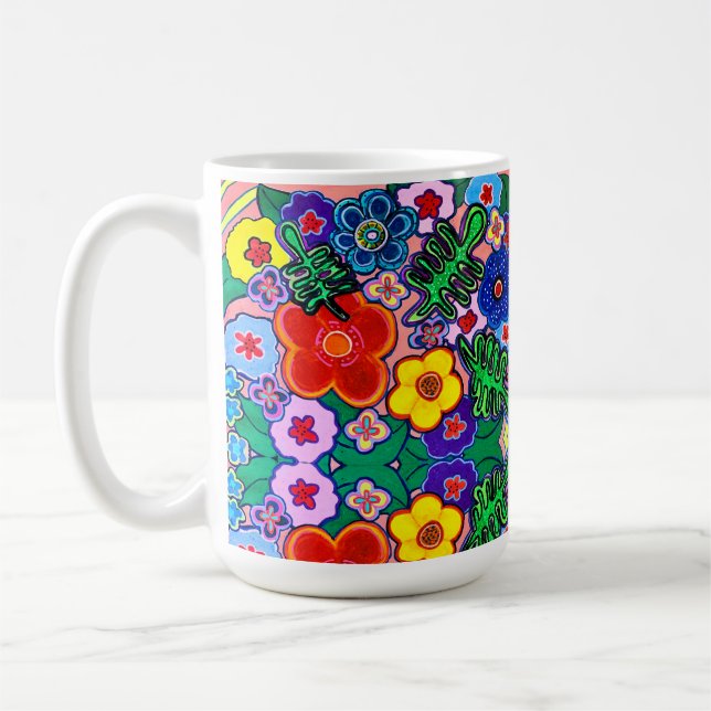 Taza De Café Abstracto brillante Flor Arte Café Mug (Izquierda)