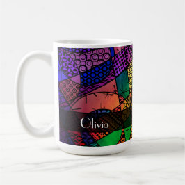 Taza De Café Abstracto Colorido con Texturas, Patrones y Nombre