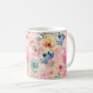 Taza De Café Abstracto Colorido Pastel Flores Patrón Floral