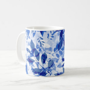 Taza De Café Abstracto de hojas azules y blancas