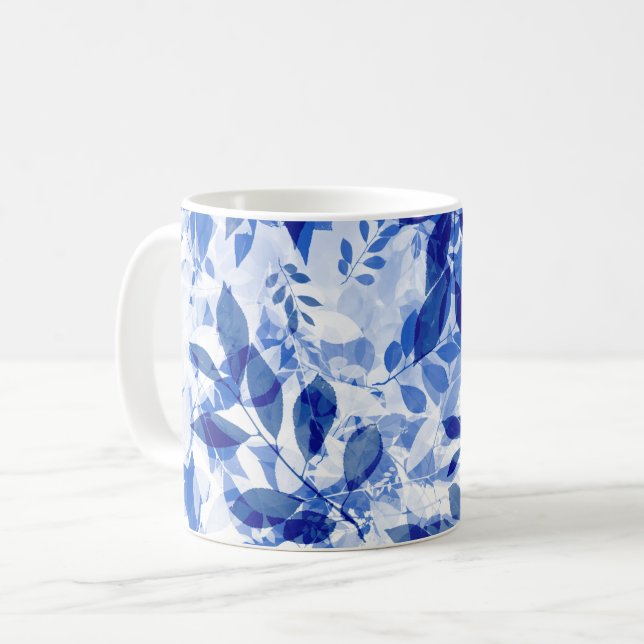 Taza De Café Abstracto de hojas azules y blancas (Anverso izquierdo)