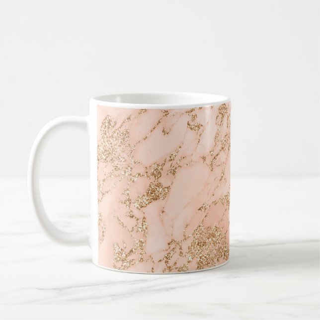Taza De Café abstracto de mármol Rosa purpurina dorado (Izquierda)