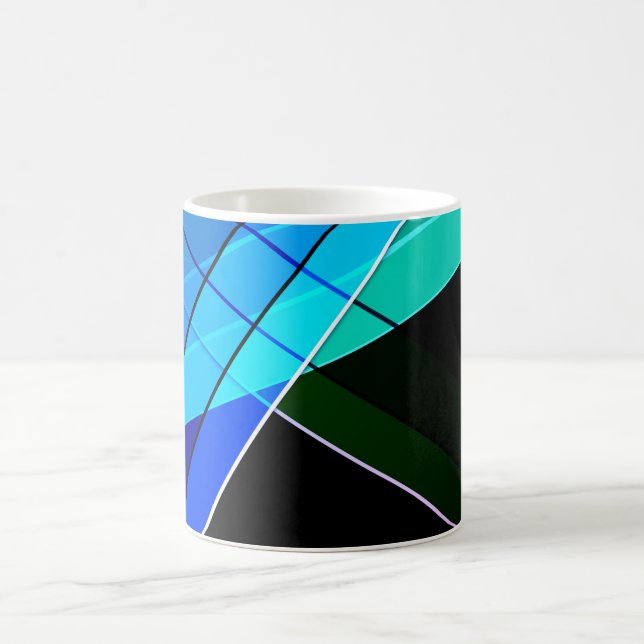 Taza De Café Abstracto, geométrico, verde, azul, negro (Centro)