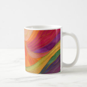 Taza De Café Abstracto Mug de arte con colores naranja, verde,