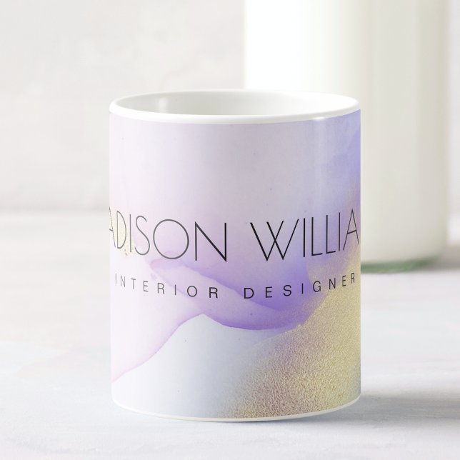 Taza De Café Abstrato acuarela Lilac Gold Paint Nombre personal (Subido por el creador)