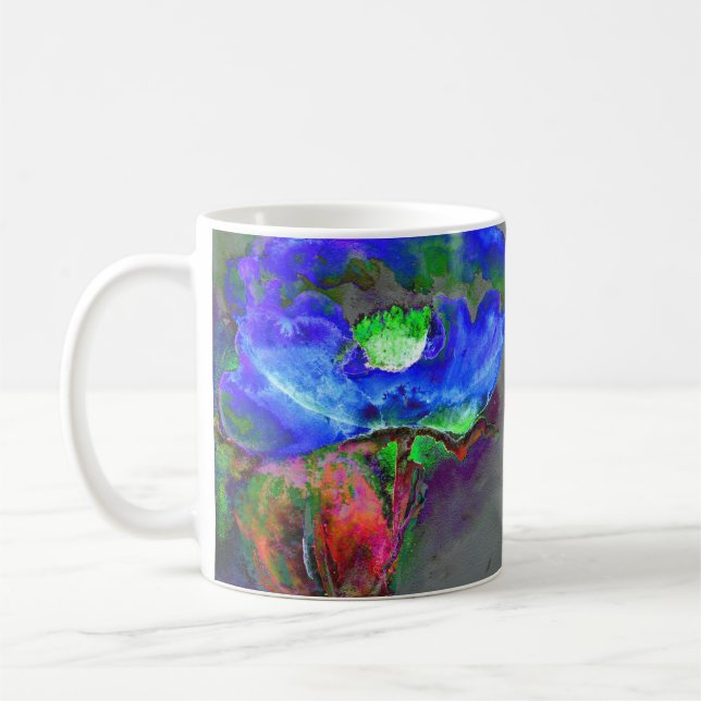 Taza De Café Abstrato azul floral azul acuarela (Izquierda)