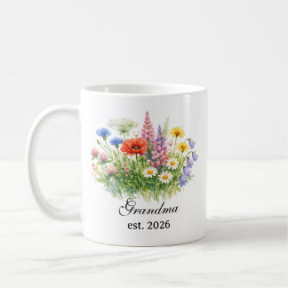 Taza De Café Abuela Acuarela de Flores Silvestres 