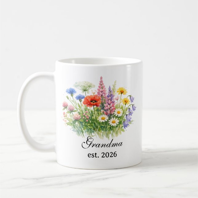 Taza De Café Abuela Acuarela de Flores Silvestres  (Izquierda)