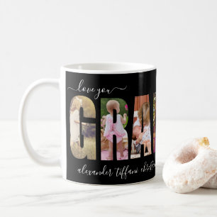 Taza De Café Abuela Ama Siete Fotos Nombres Nietos Negro