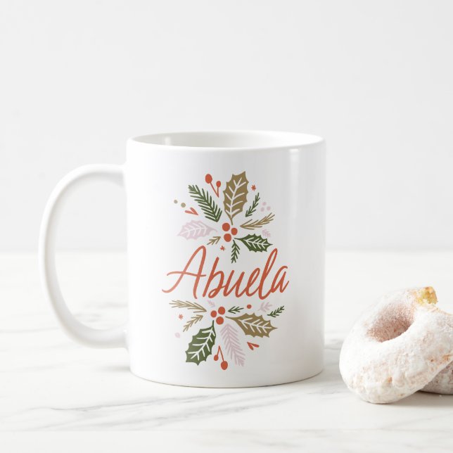 Taza De Café Abuela Bright Holly Navidades guión rojo (Con donut)